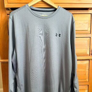 Under Armour Men's Gray Striped Long Sleeve Heat Gear Shirt 2XL Loose